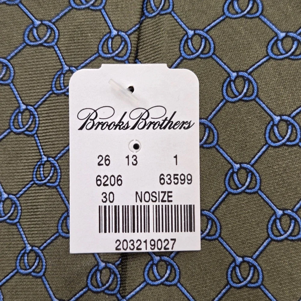 Brooks Brothers Green Silk Tie Geometric Knots‎ Pattern USA Made Mens Necktie